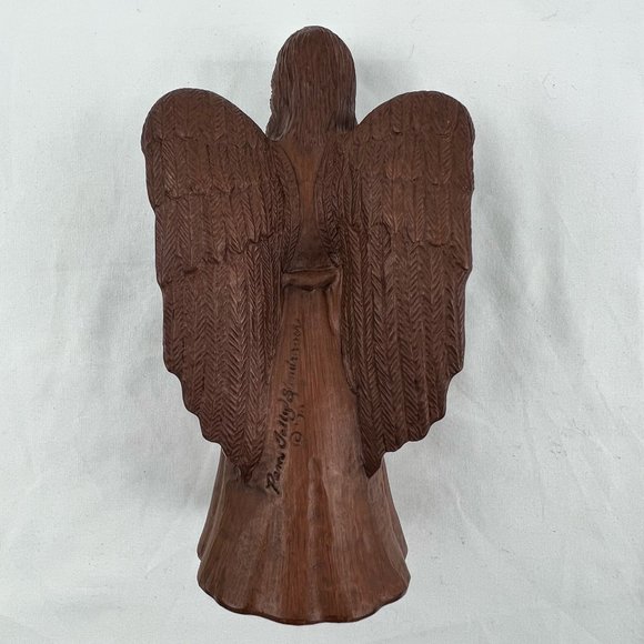 Pam Talley Joyeux Praying Angel Figurine Vintage Carved Wood 1990 Signed - Picture 8 of 10